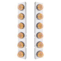 SS Front Air Cleaner Bracket With 12X 17 Amber LED Dual Function Reflector Lights & SS Bezels For Peterbilt - Amber LEDs (Amber or Clear Lens)