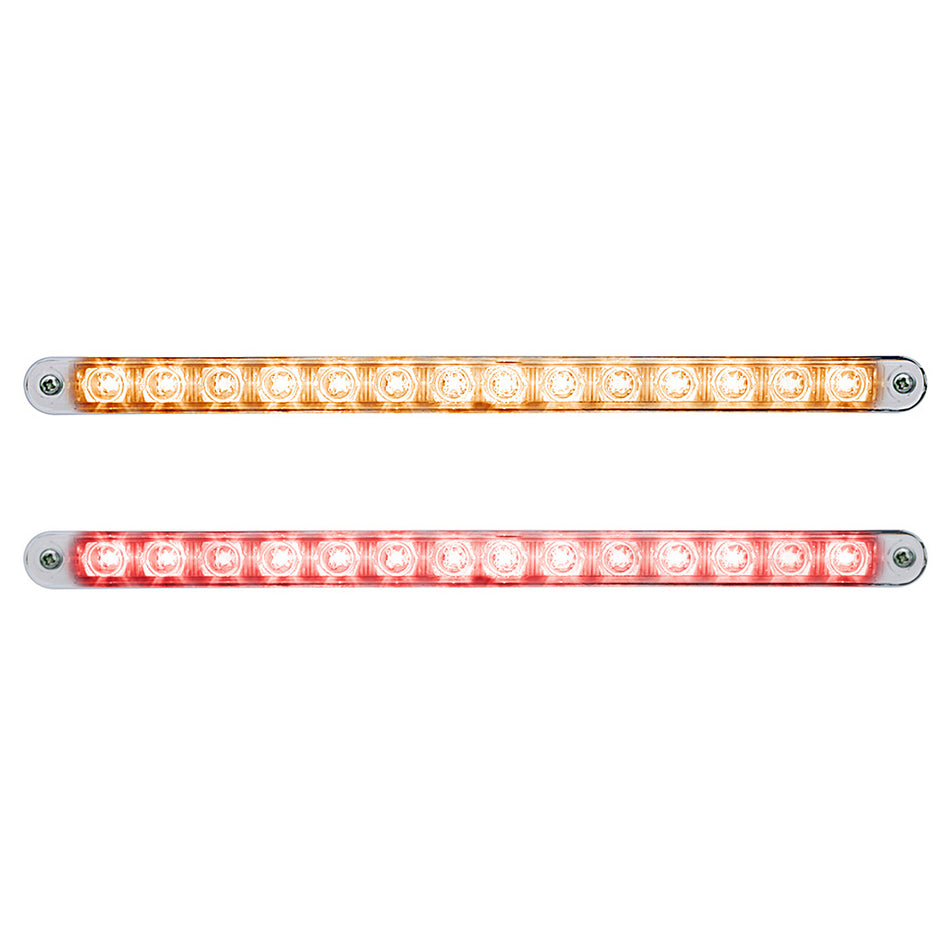 14 LED 12" Auxiliary strip Light With Bezel - Amber or Red LEDs (Chrome Lens)