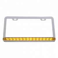 Chrome License Plate Frame With 14 LED 12" Light Bar - Amber or Red LEDs (Amber, Red, Clear or Chrome Lens)