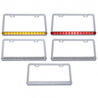 Chrome License Plate Frame With 14 LED 12" Light Bar - Amber or Red LEDs (Amber, Red, Clear or Chrome Lens)