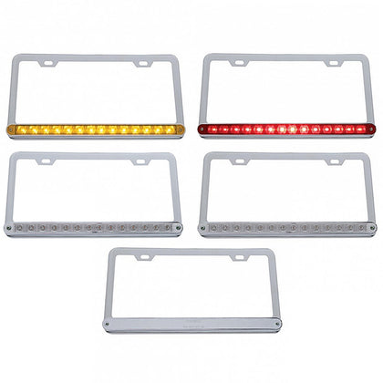 Chrome License Plate Frame With 14 LED 12" Light Bar - Amber or Red LEDs (Amber, Red, Clear or Chrome Lens)