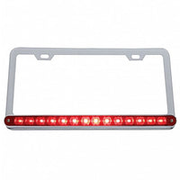 Chrome License Plate Frame With 14 LED 12" Light Bar - Amber or Red LEDs (Amber, Red, Clear or Chrome Lens)