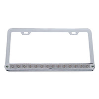Chrome License Plate Frame With 14 LED 12" Light Bar - Amber or Red LEDs (Amber, Red, Clear or Chrome Lens)