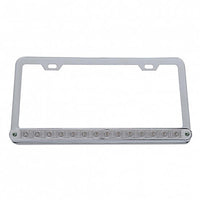 Chrome License Plate Frame With 14 LED 12" Light Bar - Amber or Red LEDs (Amber, Red, Clear or Chrome Lens)