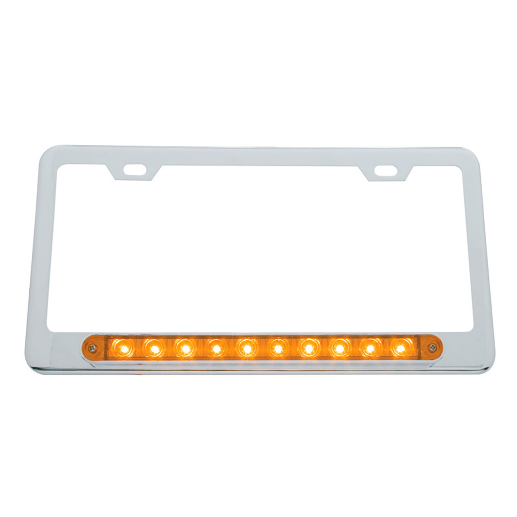 Chrome License Plate Frame With 10 LED 9" Light Bar - Amber or Red LEDs (Amber, Red or Clear Lens)