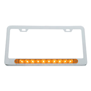 Chrome License Plate Frame With 10 LED 9" Light Bar - Amber or Red LEDs (Amber, Red or Clear Lens)