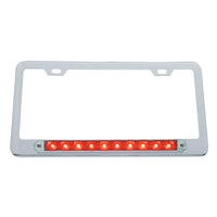 Chrome License Plate Frame With 10 LED 9" Light Bar - Amber or Red LEDs (Amber, Red or Clear Lens)