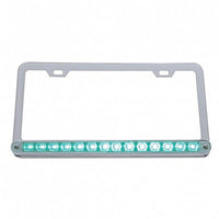 Chrome License Plate Frame With 14 LED 12" Light Bar - Blue, Green or White LEDs (Clear Lens)
