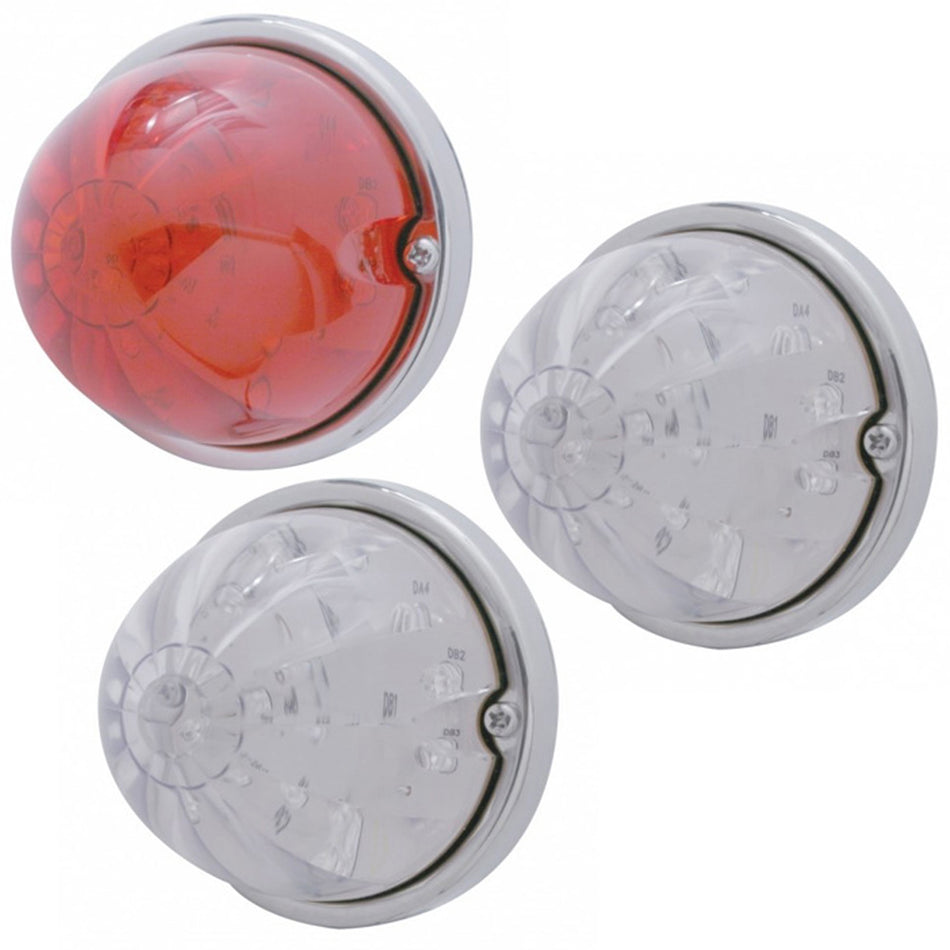 17 LED Dual Function Watermelon Flush Mount Kit With Low Profile Bezel - Red or Amber LEDs (Red or Clear Lens)