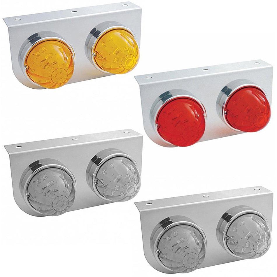 Stainless Light Bracket With 2 X 17 LED Dual Function Watermelon Lights - Amber or Red LEDs (Amber, Red or Clear Lens)