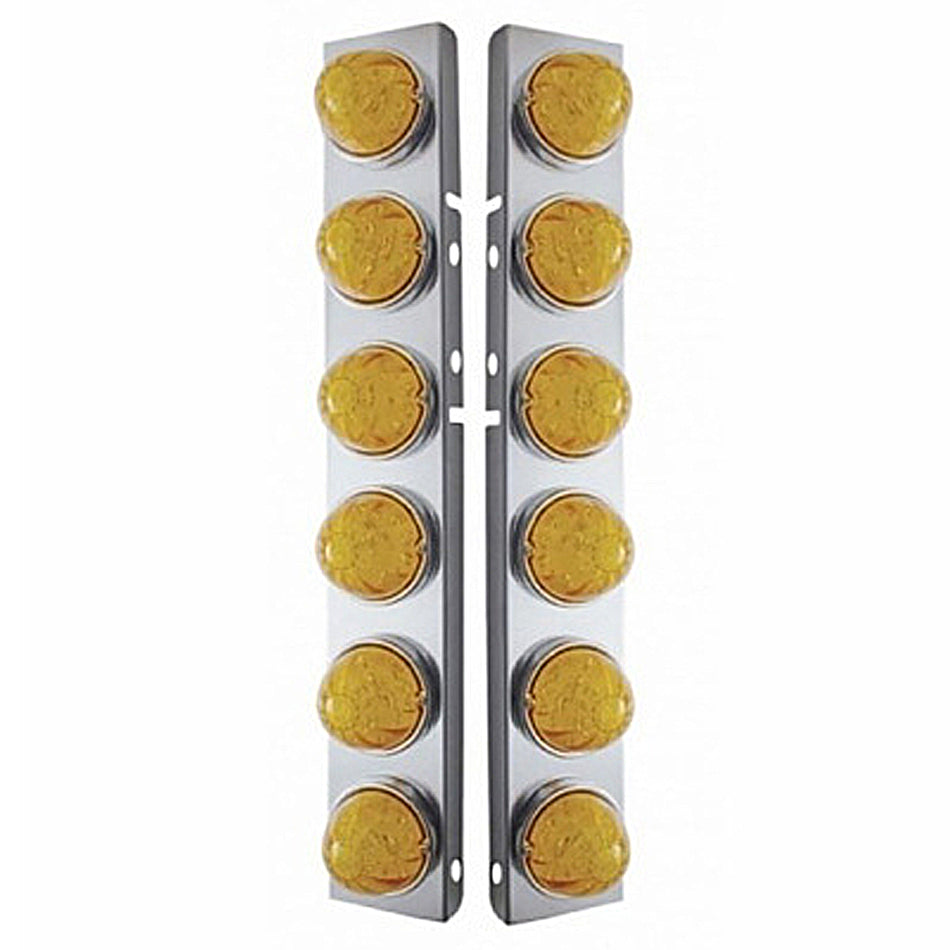 SS Front Air Cleaner Bracket w 12 X 17 Amber LED Hi/Lo Watermelon Lights & SS Bezels For Peterbilt