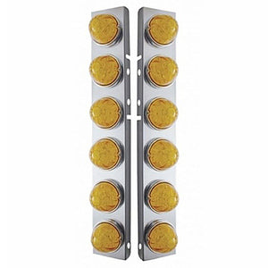 SS Front Air Cleaner Bracket w 12 X 17 Amber LED Hi/Lo Watermelon Lights & SS Bezels For Peterbilt