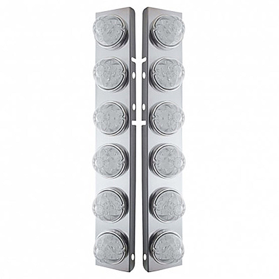 SS Front Air Cleaner Bracket w 12 X 17 Amber LED Hi/Lo Watermelon Lights & SS Bezels For Peterbilt