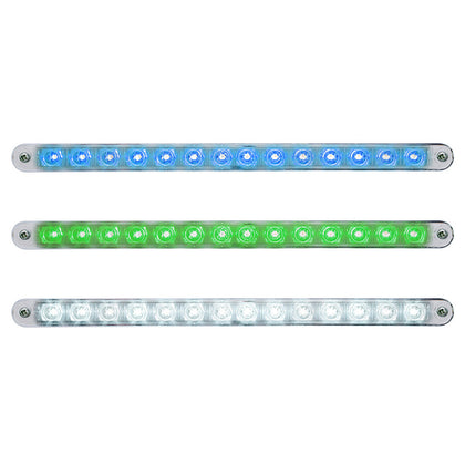 14 LED 12" Auxiliary strip Light With Bezel - Blue, Green or White LEDs (Clear Lens)