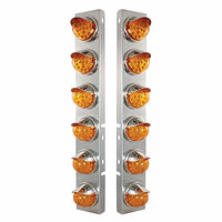 SS Front Air Cleaner Bracket w 12 X 17 LED Reflector Lights & SS Visors For Peterbilt - Amber LEDs (Amber or Clear Lens)