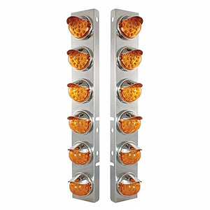 SS Front Air Cleaner Bracket w 12 X 17 LED Reflector Lights & SS Visors For Peterbilt - Amber LEDs (Amber or Clear Lens)
