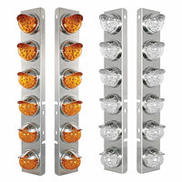 SS Front Air Cleaner Bracket w 12 X 17 LED Reflector Lights & SS Visors For Peterbilt - Amber LEDs (Amber or Clear Lens)
