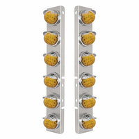 SS Front Air Cleaner Bracket With 12X 17 LED Reflector Watermelon Lights & SS Visors For Peterbilt - Amber LEDs (Amber or Clear Lens)