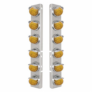 SS Front Air Cleaner Bracket With 12X 17 LED Reflector Watermelon Lights & SS Visors For Peterbilt - Amber LEDs (Amber or Clear Lens)