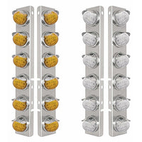 SS Front Air Cleaner Bracket With 12X 17 LED Reflector Watermelon Lights & SS Visors For Peterbilt - Amber LEDs (Amber or Clear Lens)