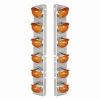 SS Front Air Cleaner Bracket w 12 X 17 LED Beehive Lights & SS Visors For Peterbilt - Amber LEDs (Amber or Clear Lens)