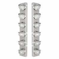 SS Front Air Cleaner Bracket w 12 X 17 LED Beehive Lights & SS Visors For Peterbilt - Amber LEDs (Amber or Clear Lens)