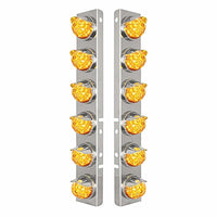 SS Front Air Cleaner Bracket W/12X 17 LED Watermelon Lights & SS Visors For Peterbilt - Amber LEDs (Amber or Clear Lens)