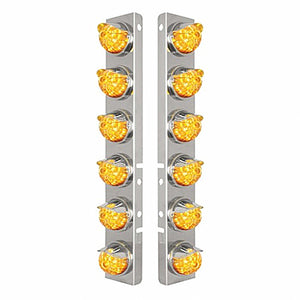 SS Front Air Cleaner Bracket W/12X 17 LED Watermelon Lights & SS Visors For Peterbilt - Amber LEDs (Amber or Clear Lens)