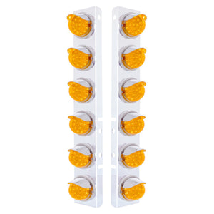 SS Front Air Cleaner Bracket w 12 X 17 LED Dual Function Reflector Lights & SS Visors For Peterbilt - Amber LEDs (Amber or Clear Lens)