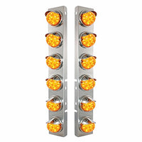 SS Front Air Cleaner Bracket w 12 X 17 LED Dual Func. Watermelon Lights & SS Visors For Peterbilt - Amber LEDs (Amber or Clear Lens)