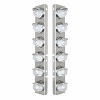 SS Front Air Cleaner Bracket w 12 X 17 LED Dual Func. Watermelon Lights & SS Visors For Peterbilt - Amber LEDs (Amber or Clear Lens)