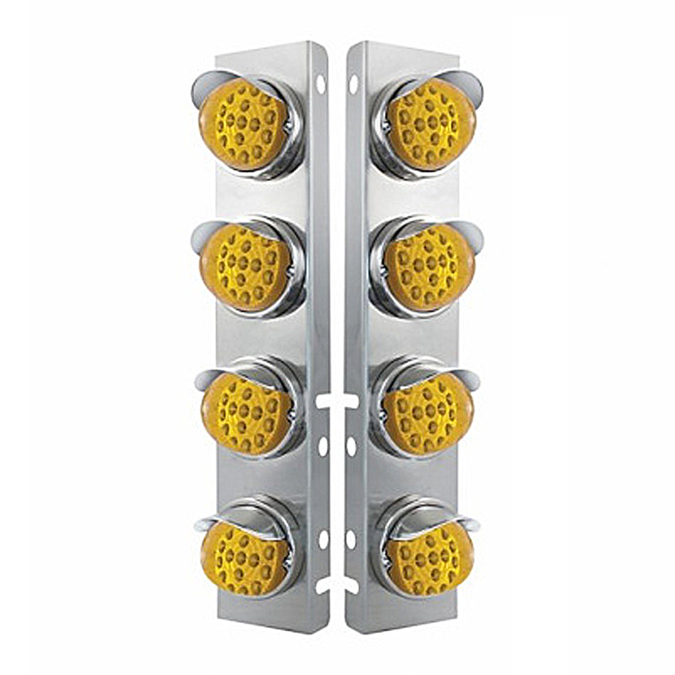 SS Front Air Cleaner Bracket w 8 X 17 LED Reflector Lights & SS Visors For Peterbilt - Amber LEDS (Amber or Clear Lens)