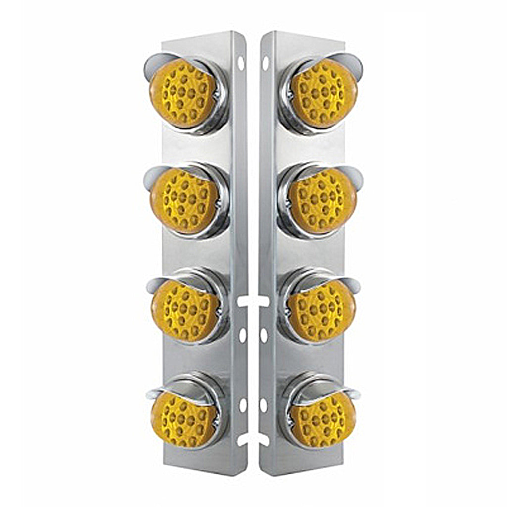 SS Front Air Cleaner Bracket w 8 X 17 LED Reflector Lights & SS Visors For Peterbilt - Amber LEDS (Amber or Clear Lens)