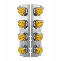 SS Front Air Cleaner Bracket w 8 X 17 LED Reflector Lights & SS Visors For Peterbilt - Amber LEDS (Amber or Clear Lens)