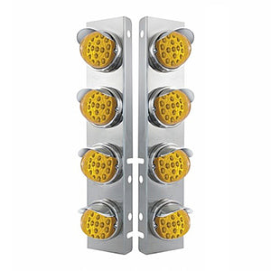 SS Front Air Cleaner Bracket w 8 X 17 LED Reflector Lights & SS Visors For Peterbilt - Amber LEDS (Amber or Clear Lens)