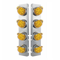 SS Front Air Cleaner Bracket w 8 X 17 LED Reflector Watermelon Lights & SS Visors For Peterbilt - Amber LEDs (Amber or Clear Lens)