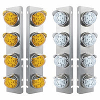 SS Front Air Cleaner Bracket w 8 X 17 LED Reflector Watermelon Lights & SS Visors For Peterbilt - Amber LEDs (Amber or Clear Lens)