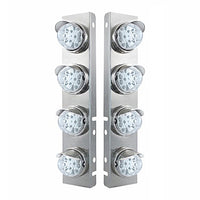 SS Front Air Cleaner Bracket w 8 X 17 LED Reflector Watermelon Lights & SS Visors For Peterbilt - Amber LEDs (Amber or Clear Lens)