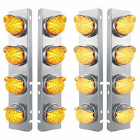 SS Front Air Cleaner Bracket w 8 X 17 LED Beehive Lights & SS Visors For Peterbilt - Amber LEDs (Amber or Clear Lens)