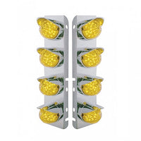SS Front Air Cleaner Bracket w 8 X 17 LED Watermelon Lights & SS Visors For Peterbilt - Amber LEDs (Amber or Clear Lens)