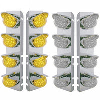 SS Front Air Cleaner Bracket w 8 X 17 LED Watermelon Lights & SS Visors For Peterbilt - Amber LEDs (Amber or Clear Lens)