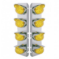 SS Front Air Cleaner Bracket w 8 X 17 LED Dual Function Reflector Lights & SS Visors For Peterbilt - Amber LEDs (Amber or Clear Lens)