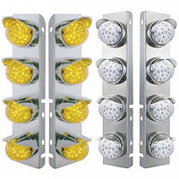 SS Front Air Cleaner Bracket w 8 X 17 LED Dual Function Reflector Lights & SS Visors For Peterbilt - Amber LEDs (Amber or Clear Lens)