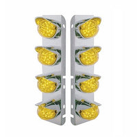 SS Front Air Cleaner Bracket With 8X 17 Amber LED Hi/Lo Watermelon Lights & SS Visors For Peterbilt - Amber LEDs (Amber or Clear Lens)