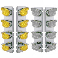 SS Front Air Cleaner Bracket With 8X 17 Amber LED Hi/Lo Watermelon Lights & SS Visors For Peterbilt - Amber LEDs (Amber or Clear Lens)