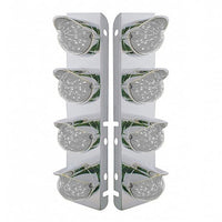 SS Front Air Cleaner Bracket With 8X 17 Amber LED Hi/Lo Watermelon Lights & SS Visors For Peterbilt - Amber LEDs (Amber or Clear Lens)