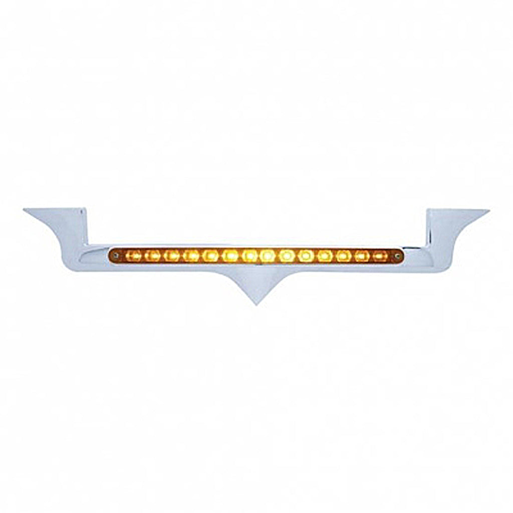 Chrome Hood Emblem Trim With 14 LED Light Bar For Kenworth - Amber LEDs (Amber, Clear or Chrome Lens)