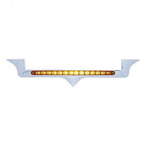 Chrome Hood Emblem Trim With 14 LED Light Bar For Kenworth - Amber LEDs (Amber, Clear or Chrome Lens)