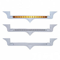 Chrome Hood Emblem Trim With 14 LED Light Bar For Kenworth - Amber LEDs (Amber, Clear or Chrome Lens)