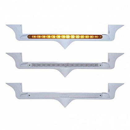 Chrome Hood Emblem Trim With 14 LED Light Bar For Kenworth - Amber LEDs (Amber, Clear or Chrome Lens)